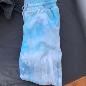 white and blue tie dye sweatpants